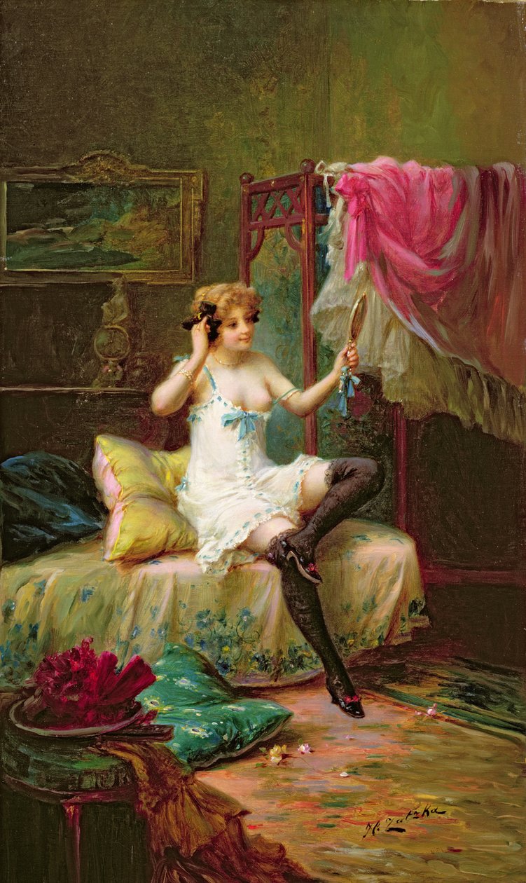 Dziewczyna patrząca w lustro autorstwa Hans Zatzka