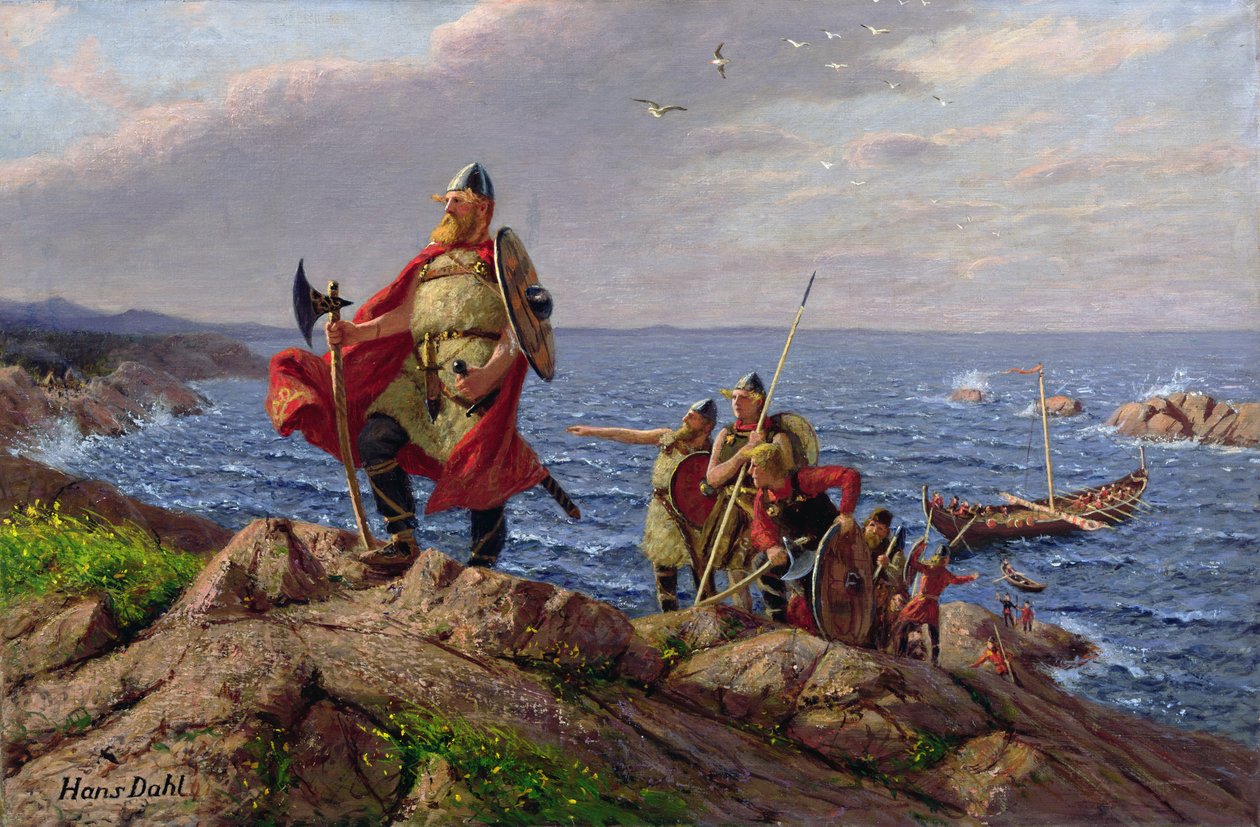 Leif Eriksson odkrywa Amerykę (olej na płótnie) autorstwa Hans Dahl