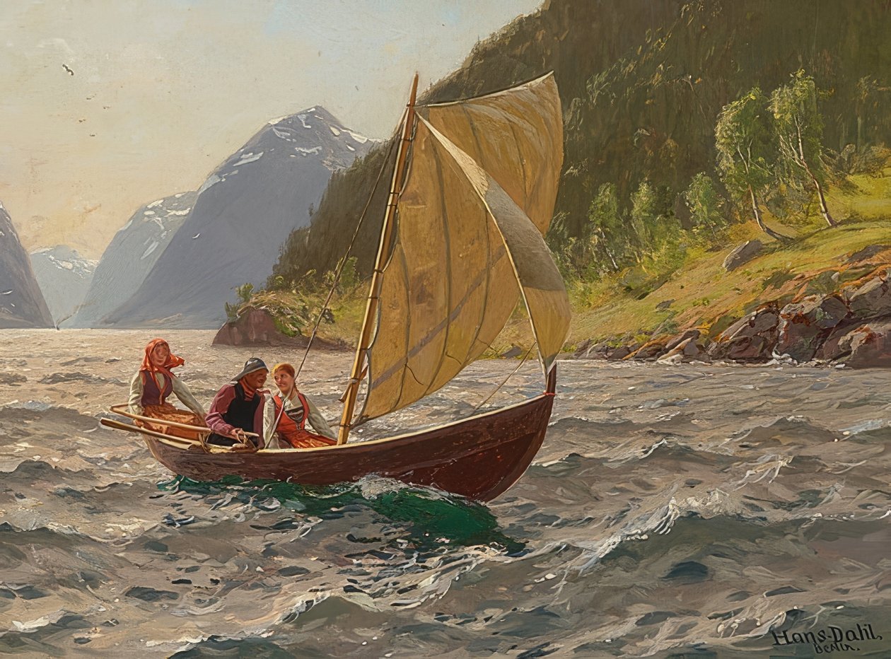 Żeglowanie w krajobrazie norweskich fiordów autorstwa Hans Dahl