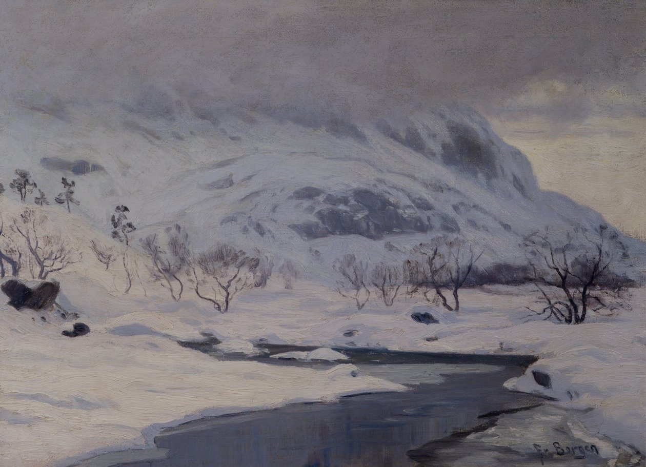 Górski krajobraz, zima autorstwa Hans Fredrik Henriksen Borgen