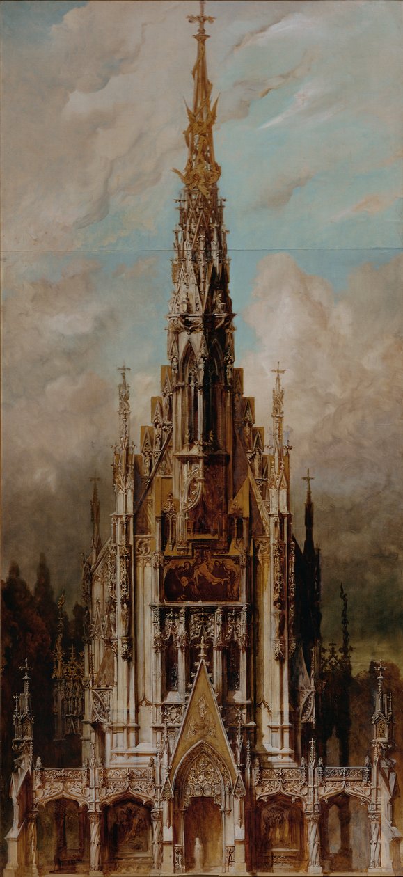 Gotycki kościół grobowy św. Michała, fasada wieży autorstwa Hans Makart
