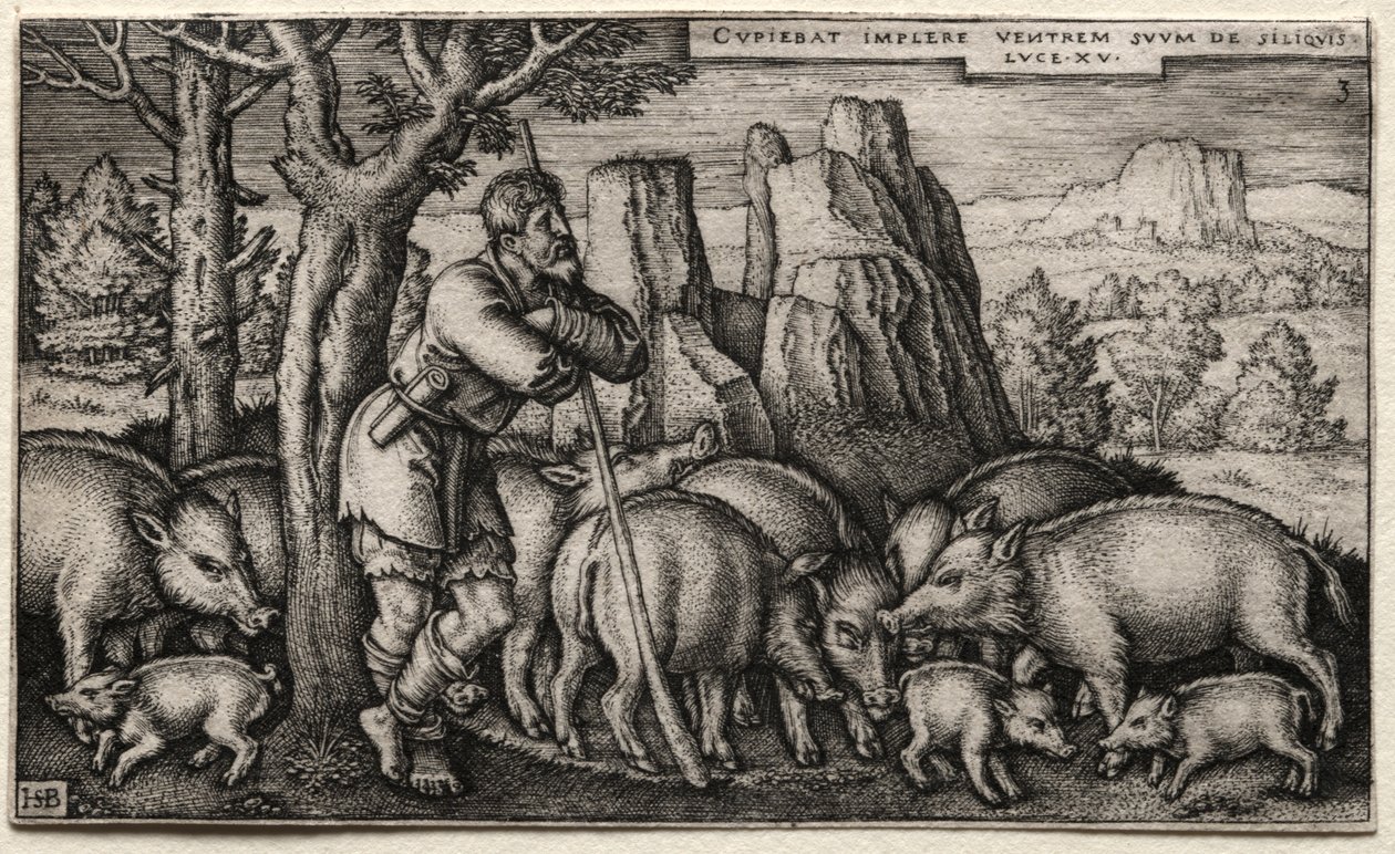 Syn marnotrawny: doglądanie świń. autorstwa Hans Sebald Beham