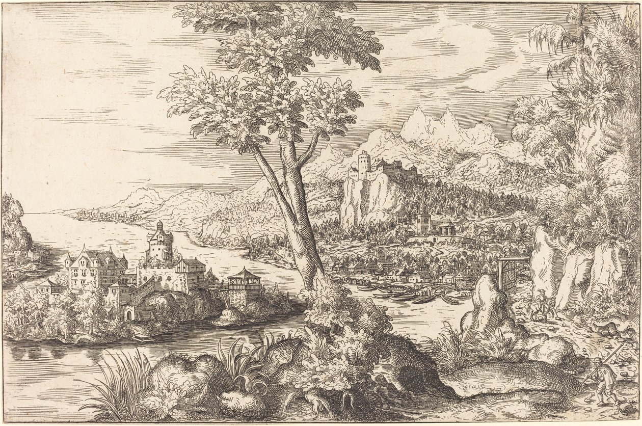 Pejzaż z trzema mężczyznami, c. 15581559. autorstwa Hans Sebald Lautensack