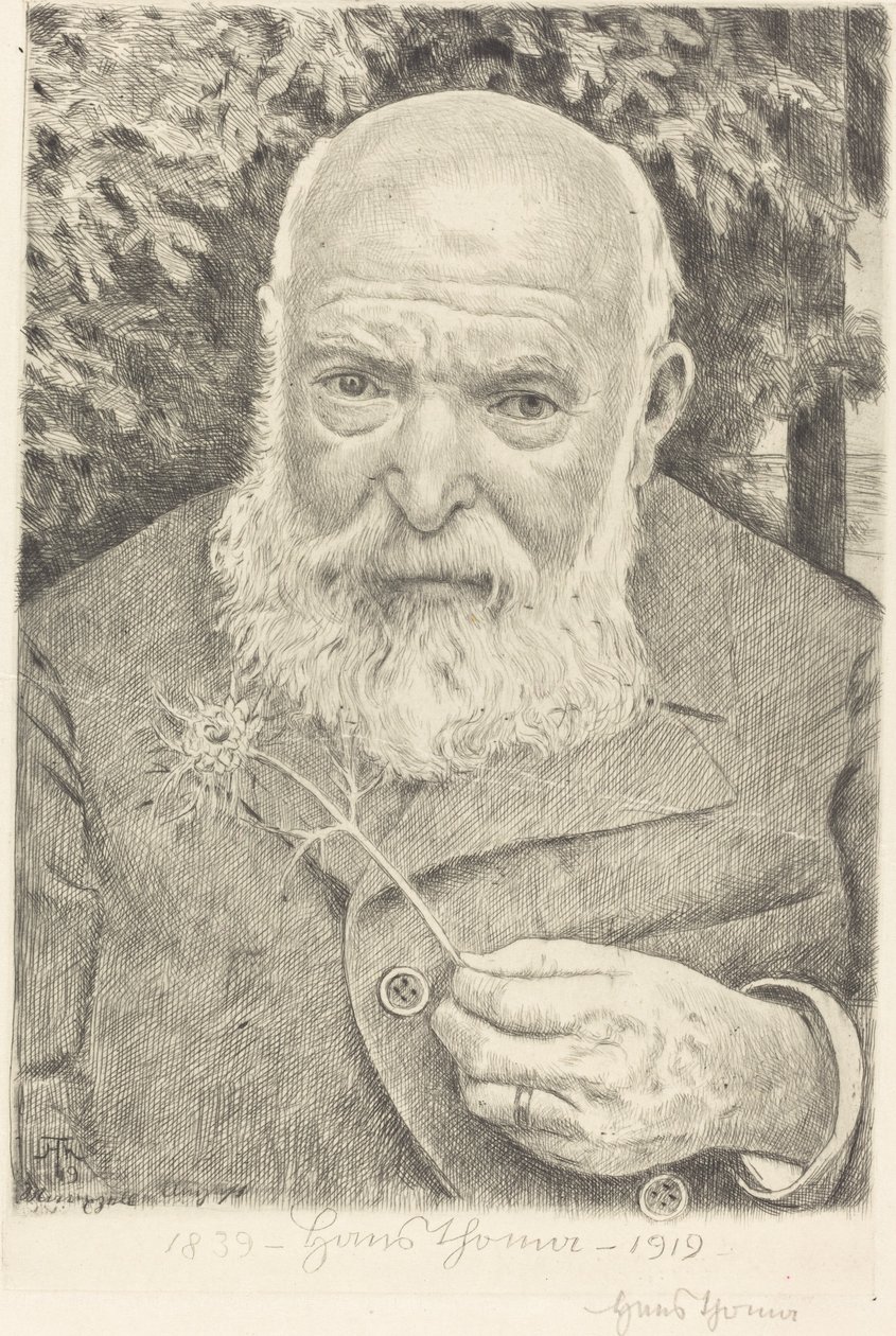 Autoportret VI z kwiatem autorstwa Hans Thoma