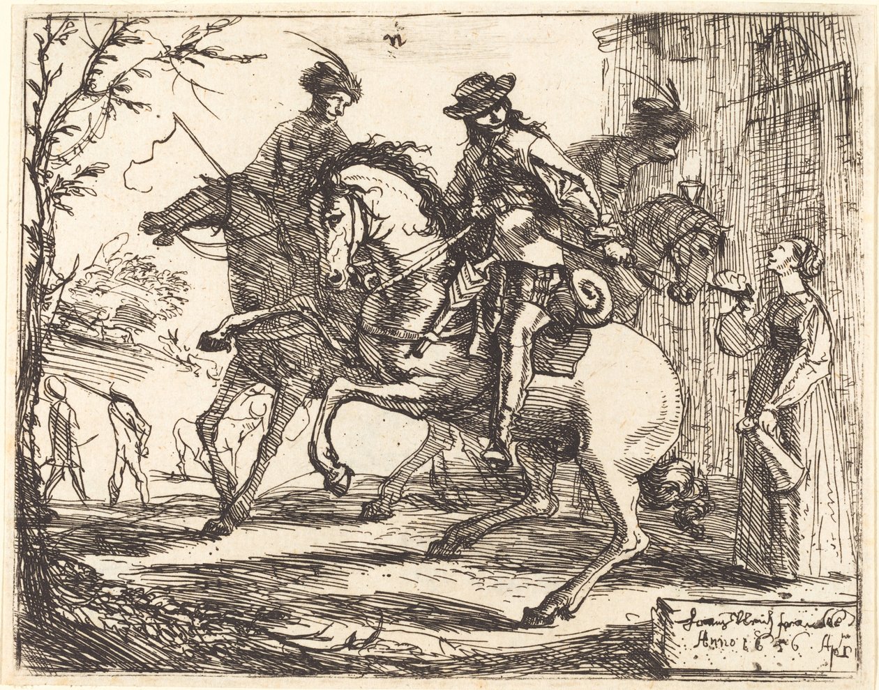 Trzech jeźdźców przed karczmą autorstwa Hans Ulrich Franck
