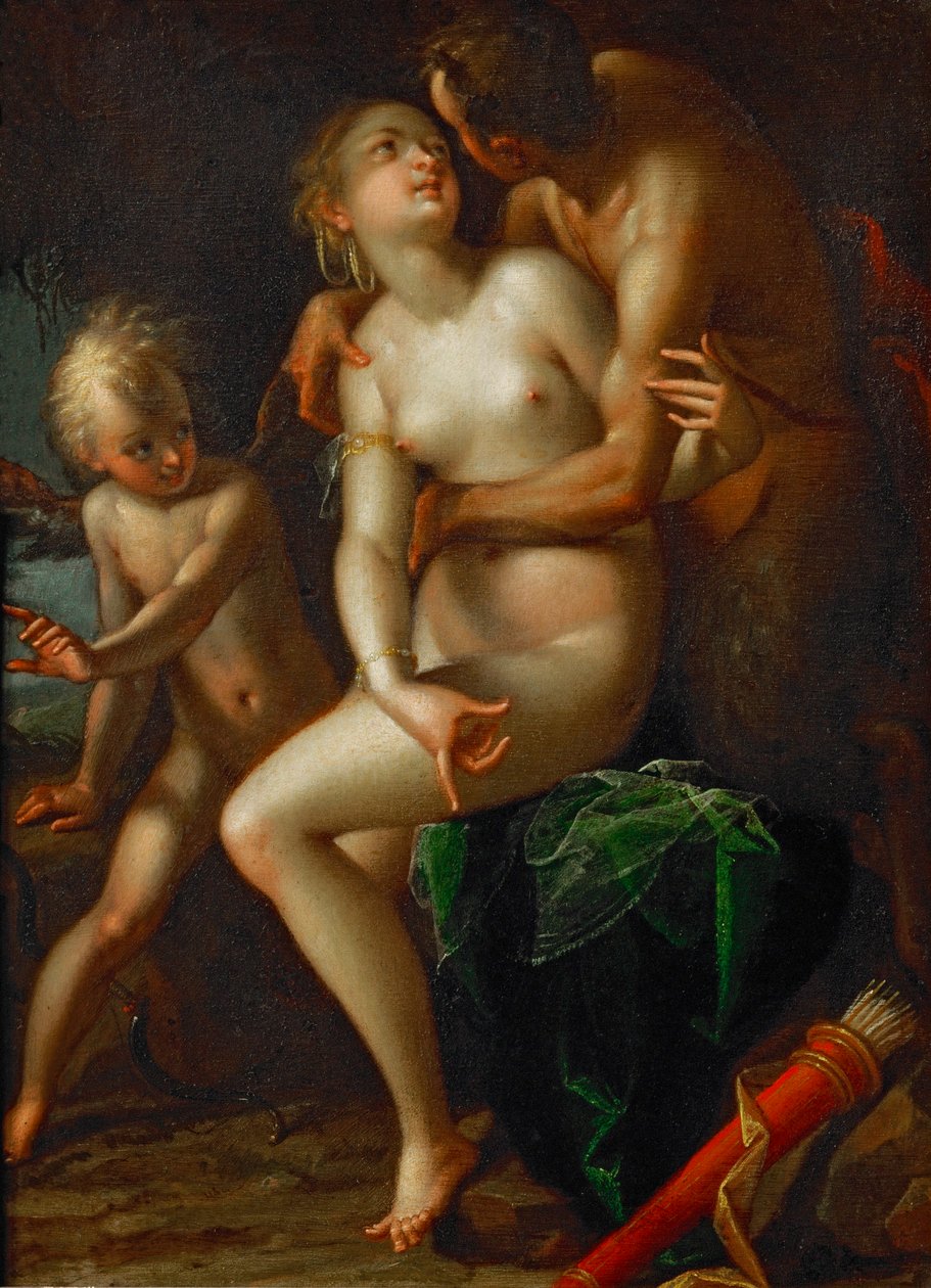 Jowisz, Antiope i Amor ... autorstwa Hans von Aachen