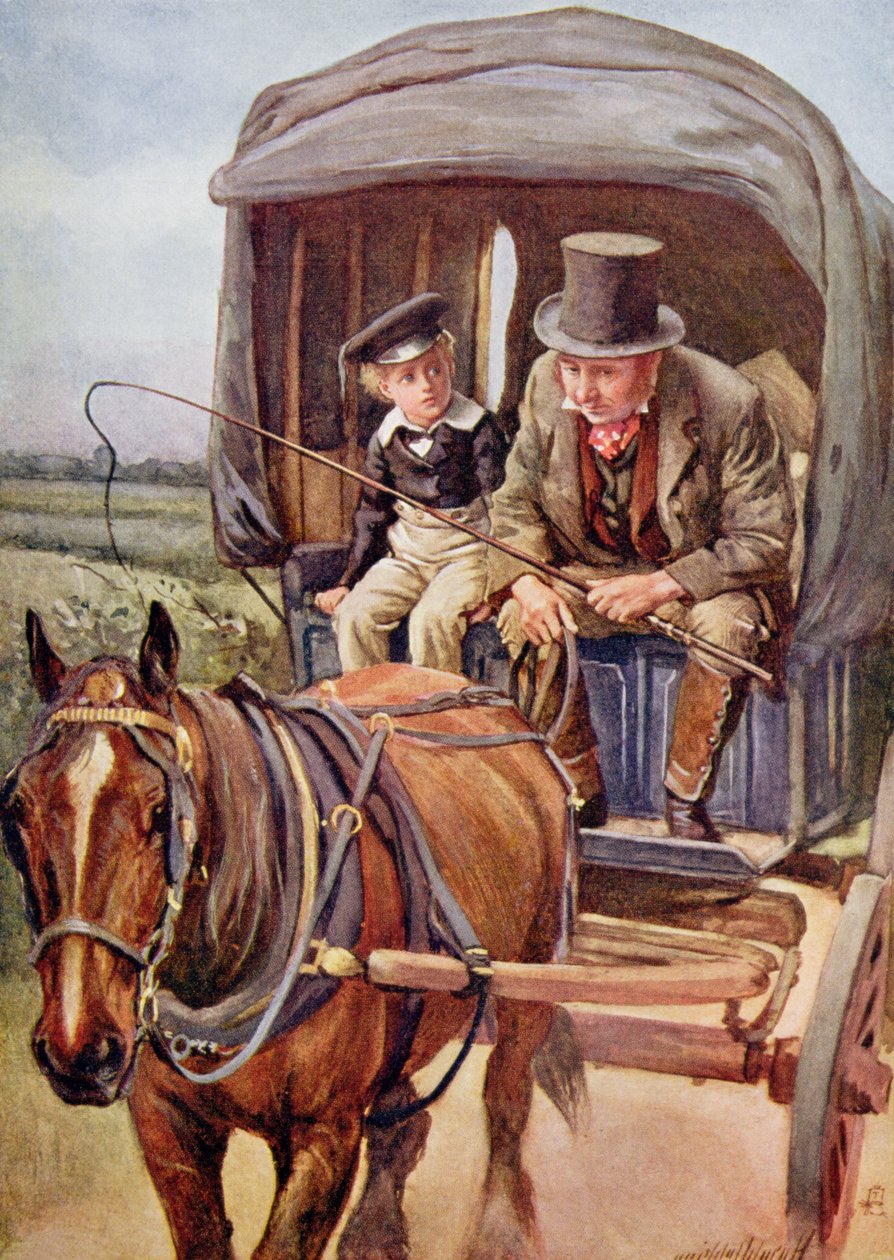Banks Drives David to Yarmouth, ilustracja do „Character Sketches from Dickens” opracowanej przez B.W. Matz, 1924 autorstwa Harold Copping