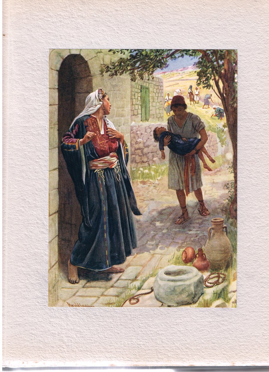 Kobieta Szunamitka, ilustracja z książki „Kobiety Biblii”, wydanej przez The Religious Tract Society, 1927 autorstwa Harold Copping
