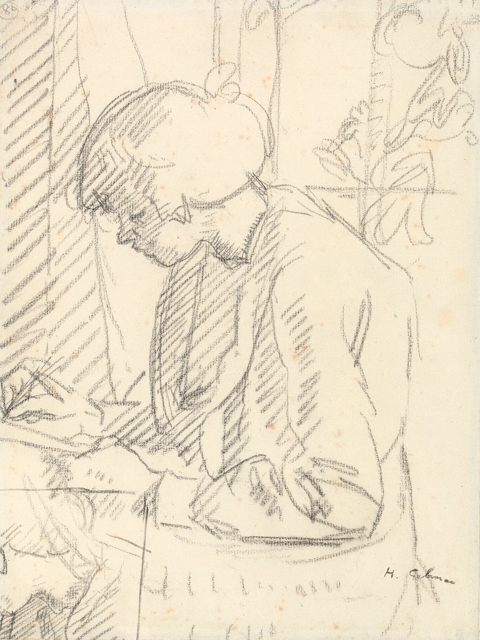 Dziewczyna pisze (czarna kreda na papierze) autorstwa Harold Gilman