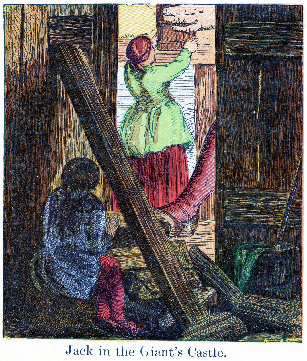 Jack w zamku Olbrzyma, 1867 (chromolitho) autorstwa Harrison William Weir