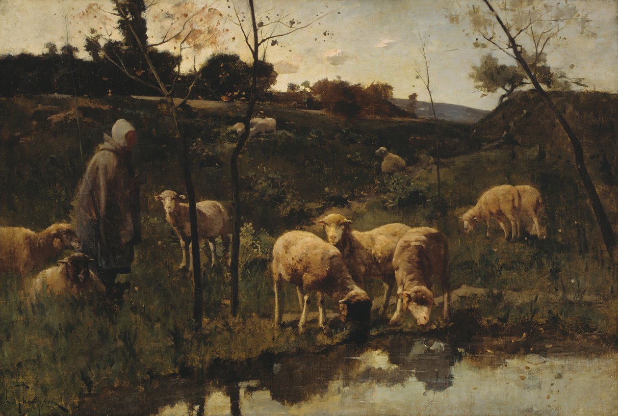 Pejzaż z owcami, Pikardia, koniec XIX wieku. autorstwa Harry Thompson