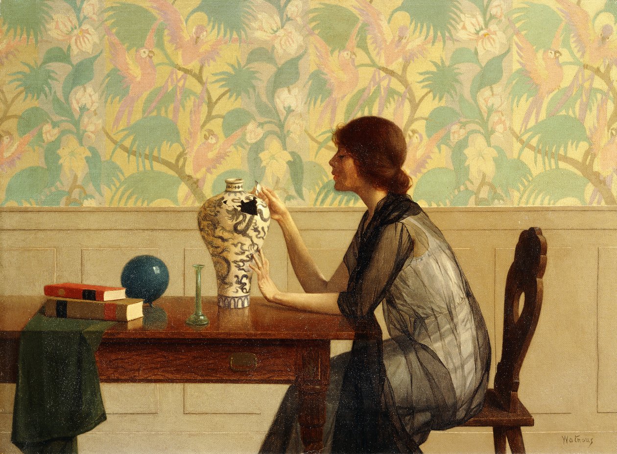 Rozbity wazon (olej na płótnie) autorstwa Harry Wilson Watrous