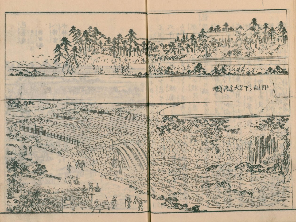 Uderzanie m Sound Te Chewed River w Mejiro (Sekiguchi) Członek Edo Famous Place Zue Cz. 4 (Grób k 12) autorstwa Hasegawa Settan