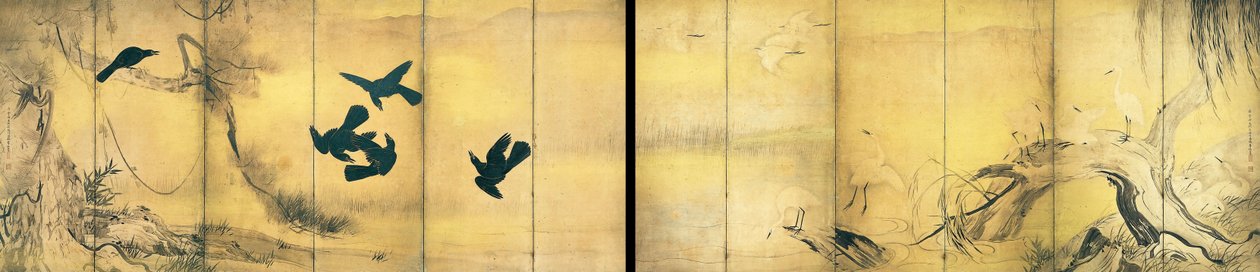 Wrony i czaple (ważne dobra kultury) autorstwa Hasegawa Tohaku