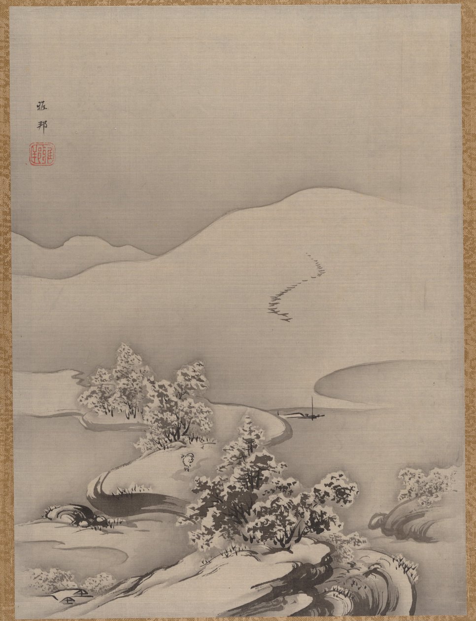 Jezioro i Grobla, ca. 1885-89. autorstwa Hashimoto Gaho