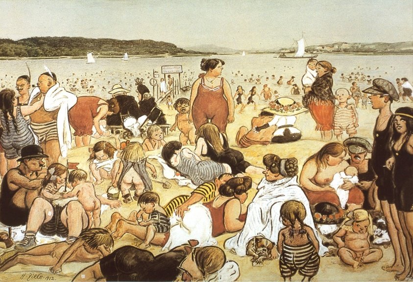 Życie na plaży w Berlinie 1912 autorstwa Heinrich Zille