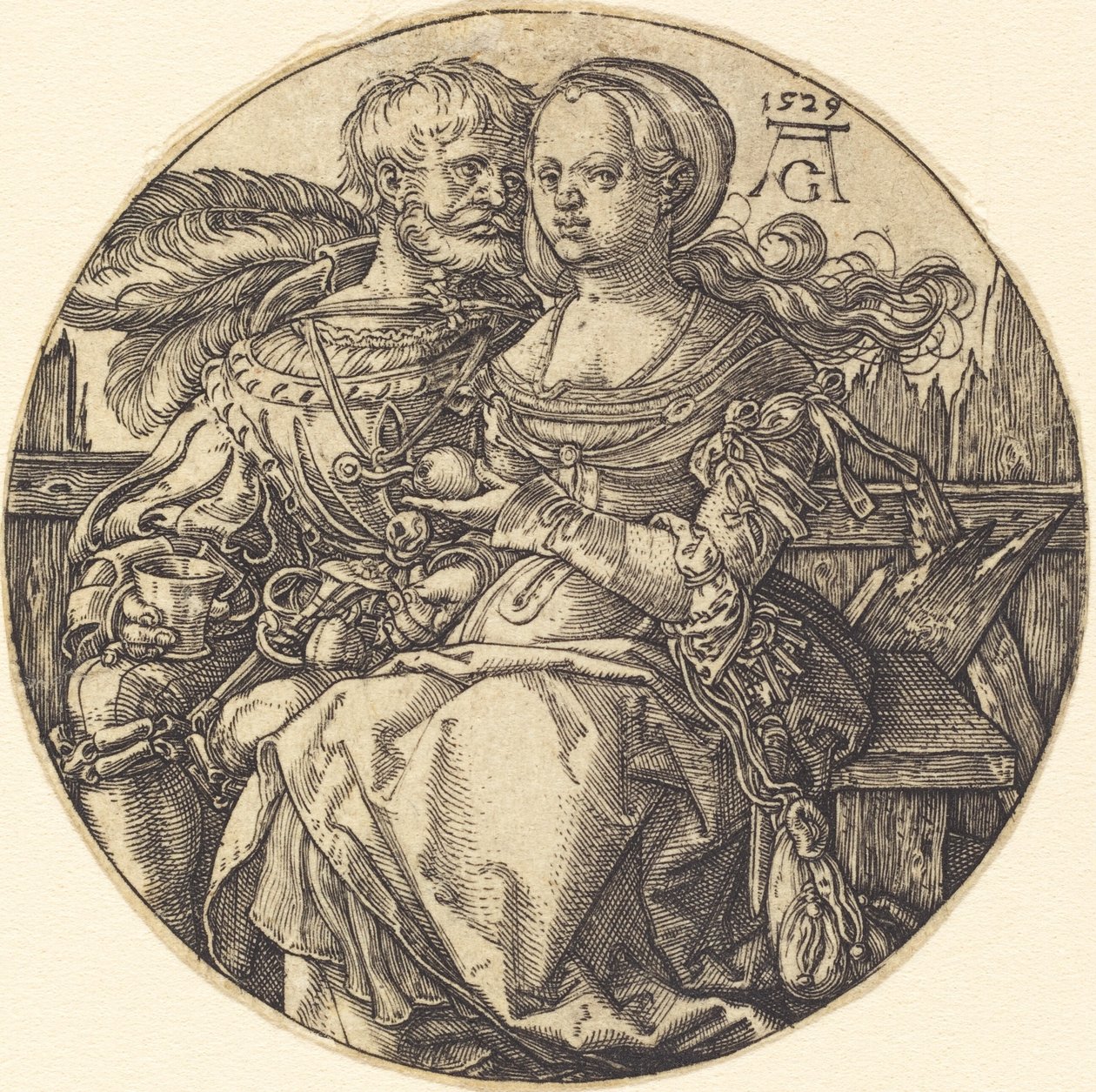Siedząca para kochanków, 1529. autorstwa Heinrich Aldegrever