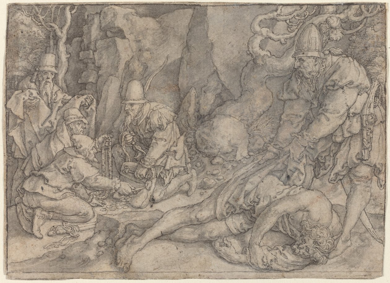 Człowiek obezwładniony przez złodziei, c. 1554. autorstwa Heinrich Aldegrever