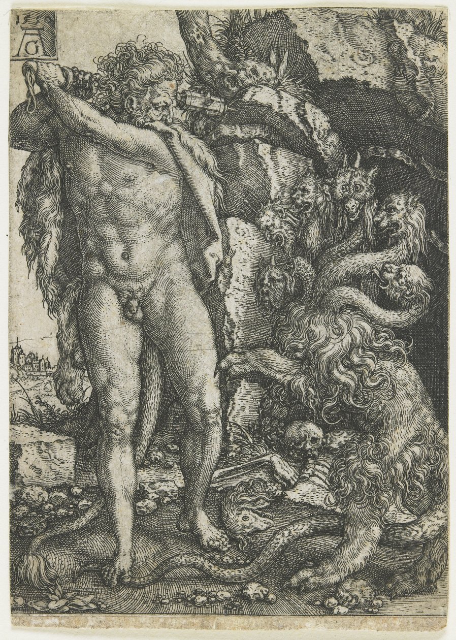 Herkules niszczy Hydrę Lernejską, 1550 autorstwa Heinrich Aldegrever
