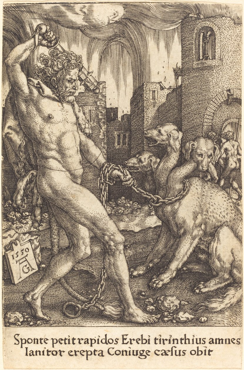 Herkules i Cerber, 1550. autorstwa Heinrich Aldegrever