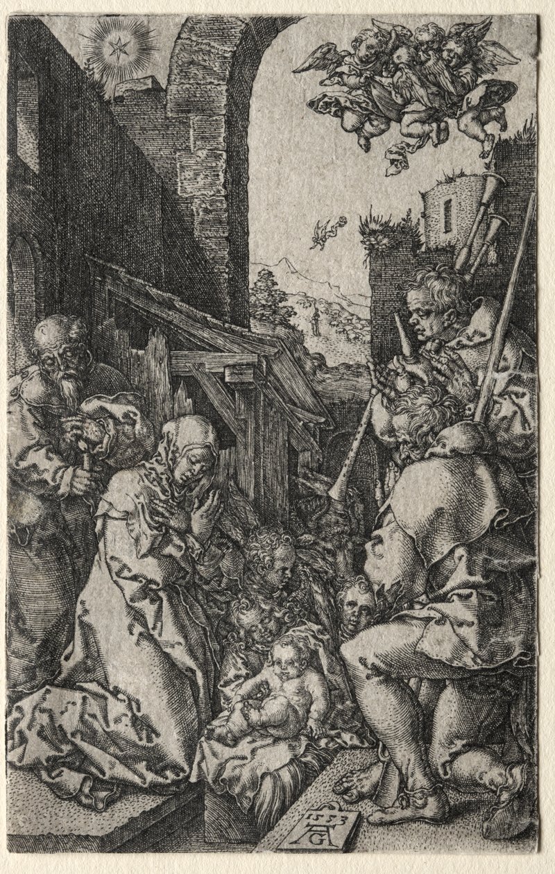 Adoracja pasterzy autorstwa Heinrich Aldegrever