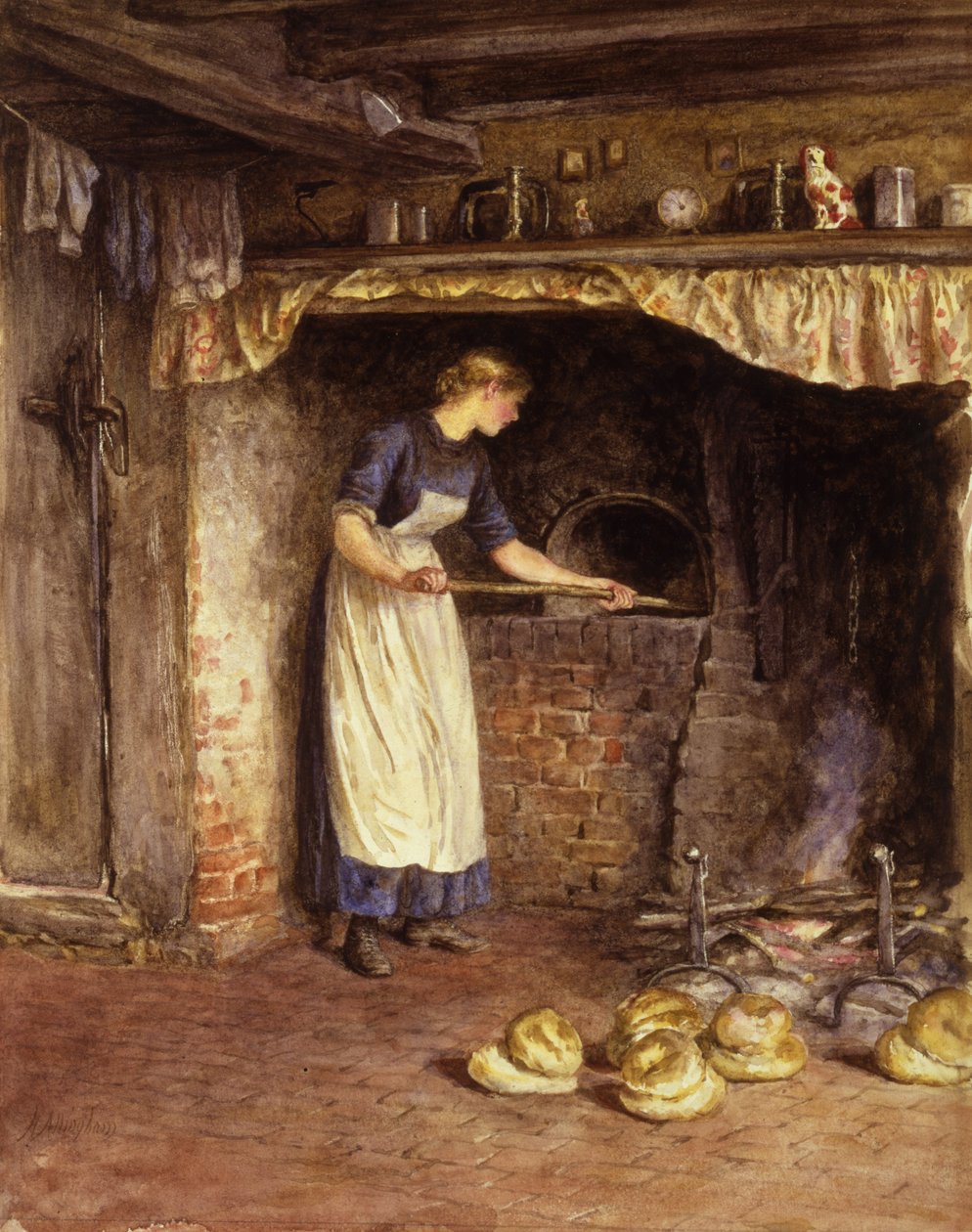 Pieczenie chleba, ok.1882 (wc na papierze) autorstwa Helen Allingham