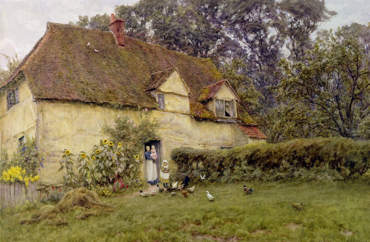 Karmienie ptaków autorstwa Helen Allingham