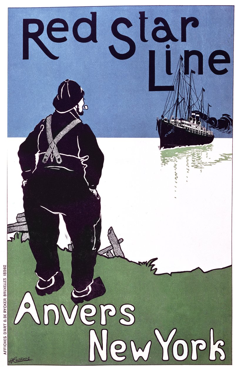 Plakat reklamujący „Red Star Line” z Antwerpii do Nowego Jorku, 1899 r. autorstwa Hendrick Cassiers