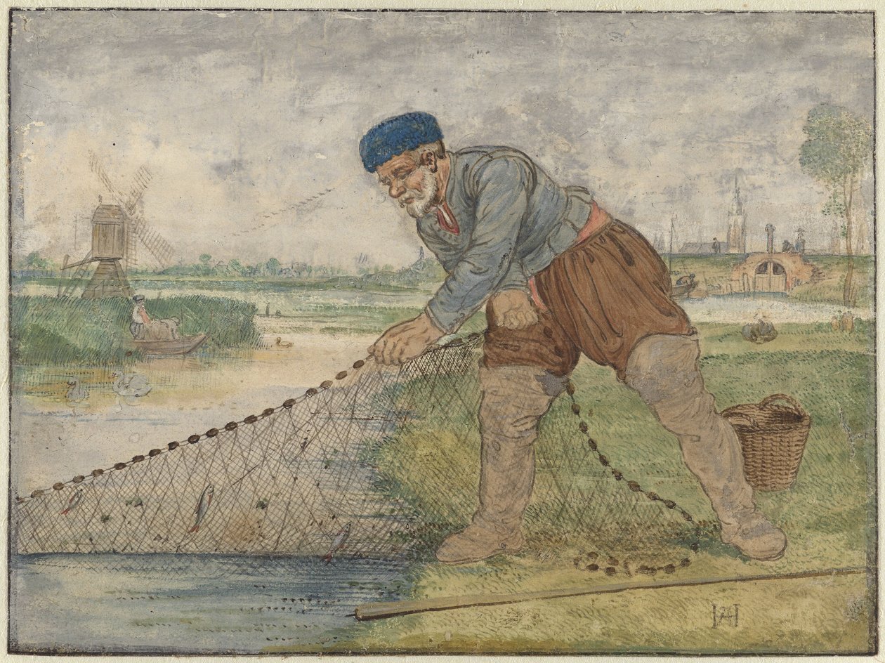 Rybak ciągnący w swojej sieci autorstwa Hendrick Avercamp