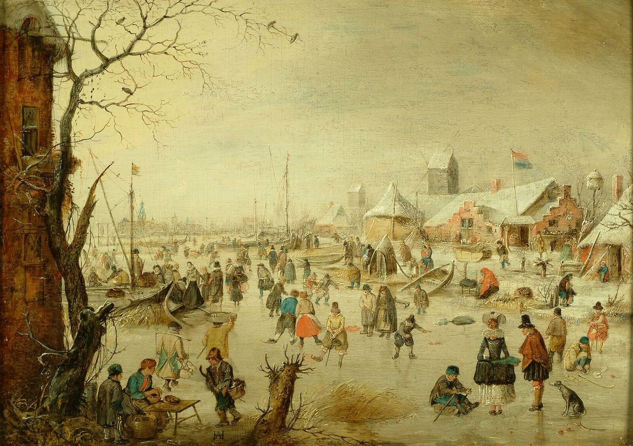 Scena na lodzie, ok. 1630 autorstwa Hendrick Avercamp