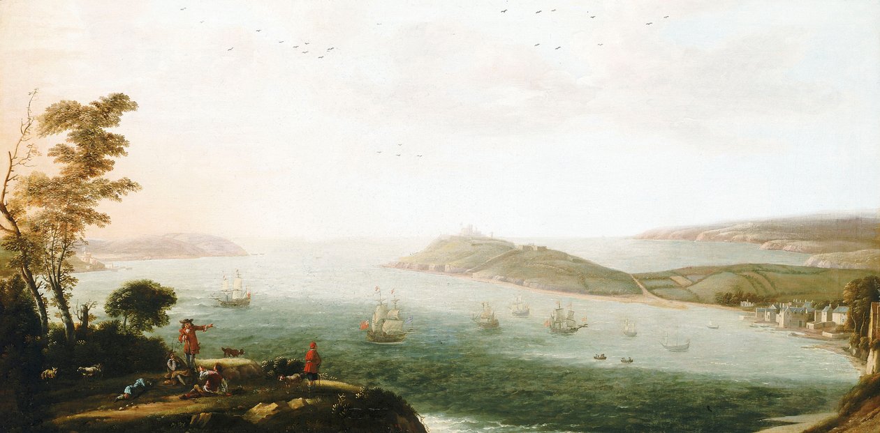 Widok na port w Falmouth autorstwa Hendrick Danckerts