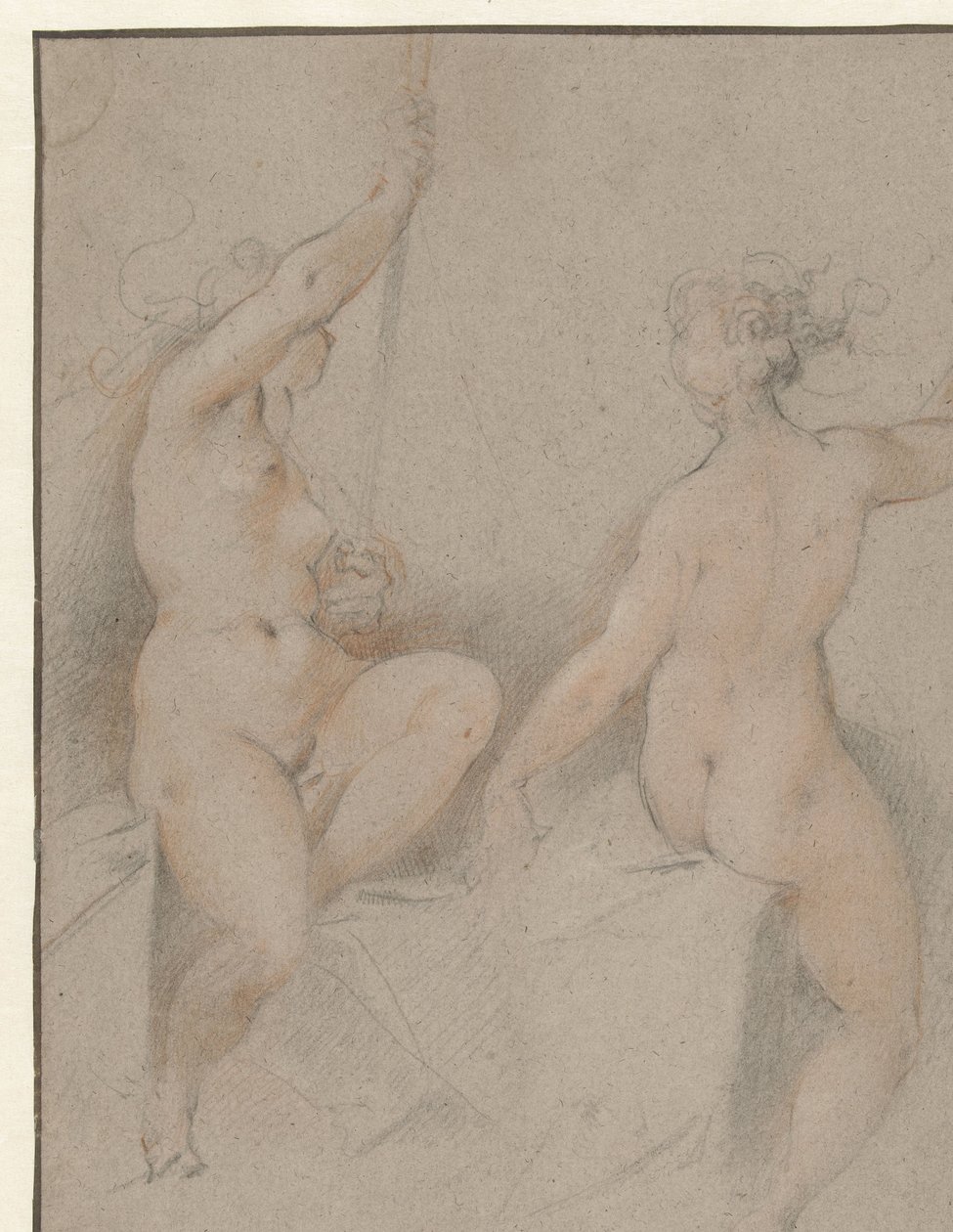 Dwie siedzące kobiece akty autorstwa Hendrick Goltzius (follower of)