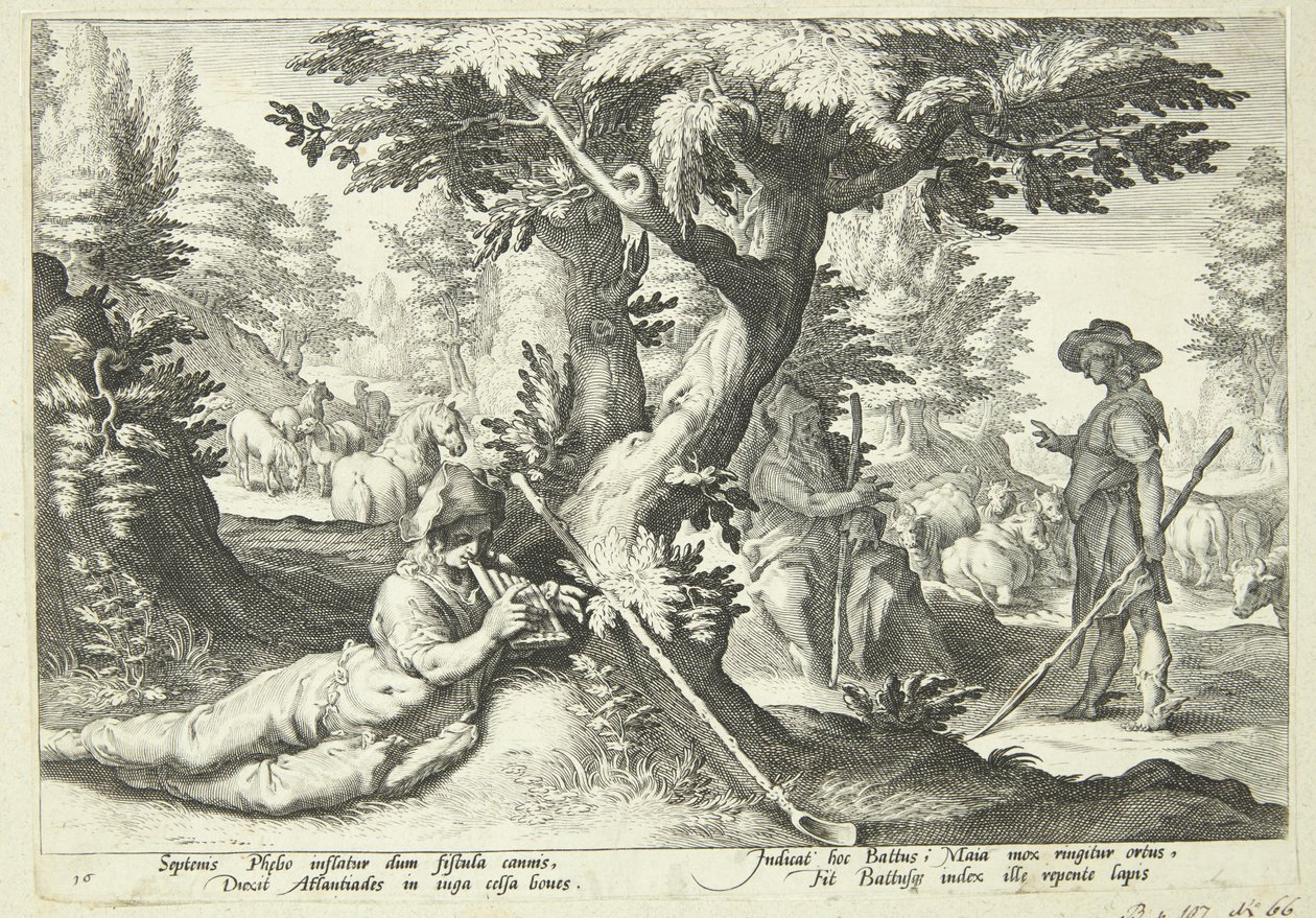 Battus zamienia się w kamień autorstwa Hendrick Goltzius