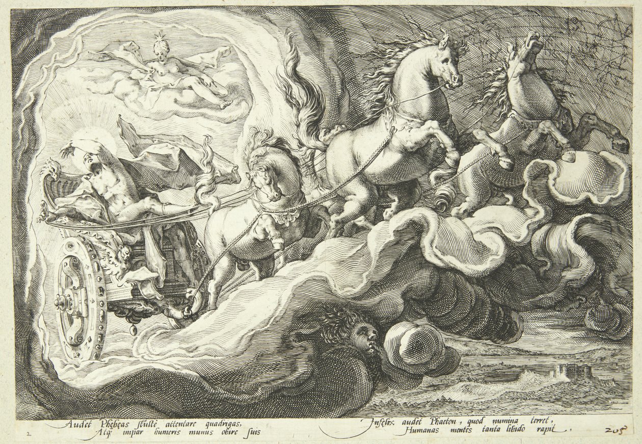 Faeton jeździ słonecznym rydwanem autorstwa Hendrick Goltzius
