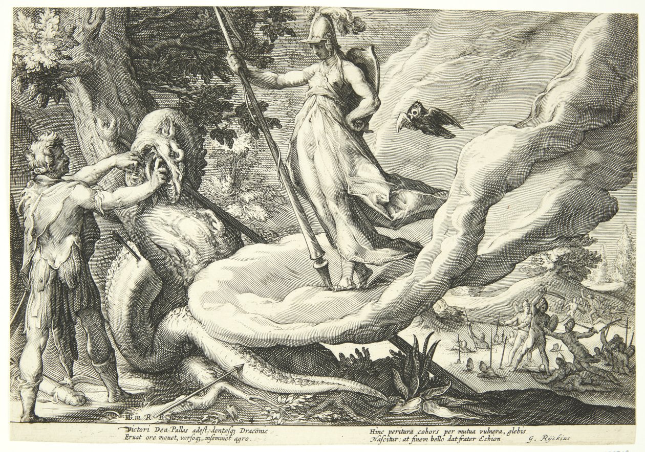 Kadmos rani zęby smoka autorstwa Hendrick Goltzius