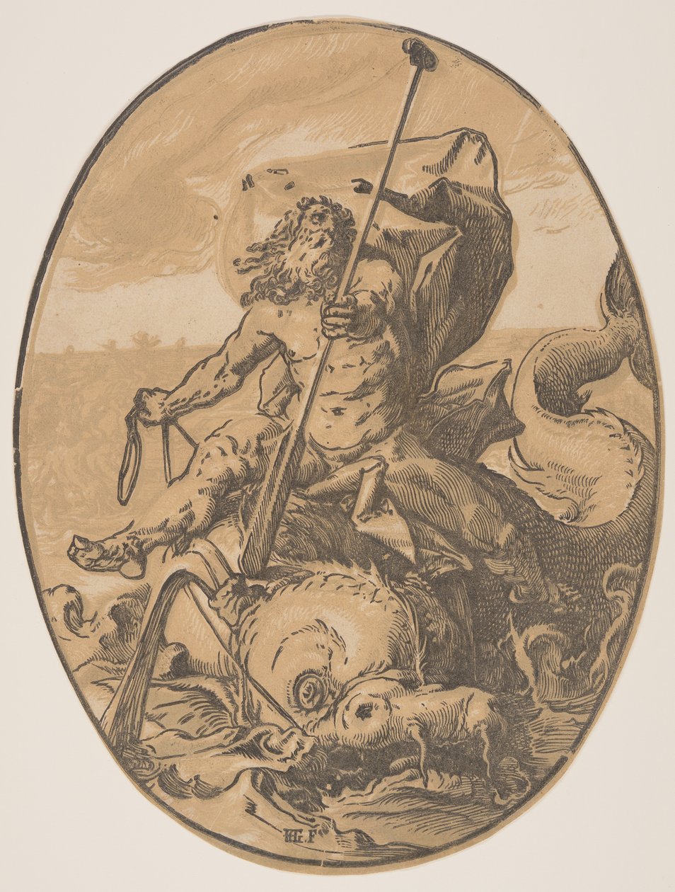 Oceanus, z Bóstwa autorstwa Hendrick Goltzius