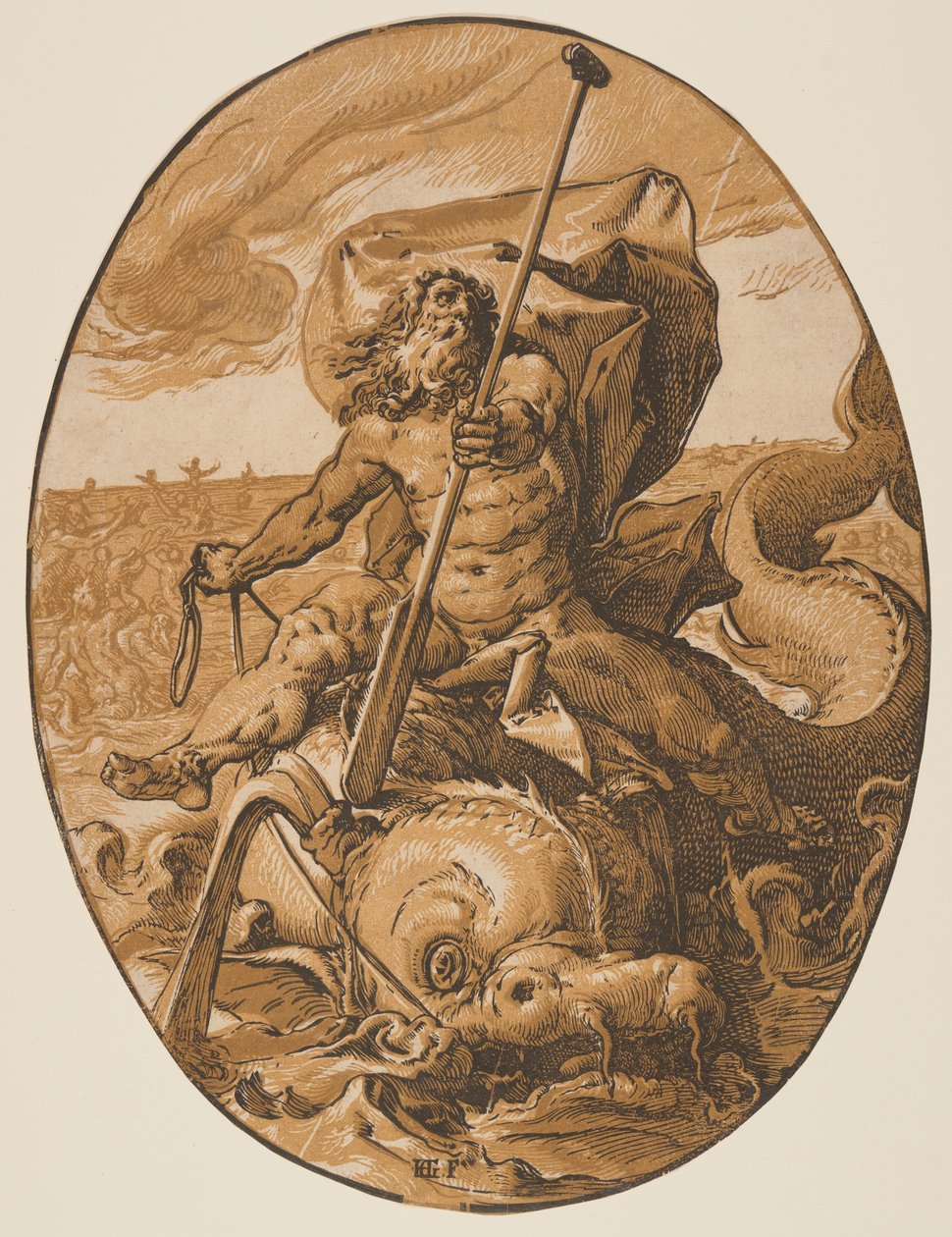 Oceanus, z Bóstwa autorstwa Hendrick Goltzius