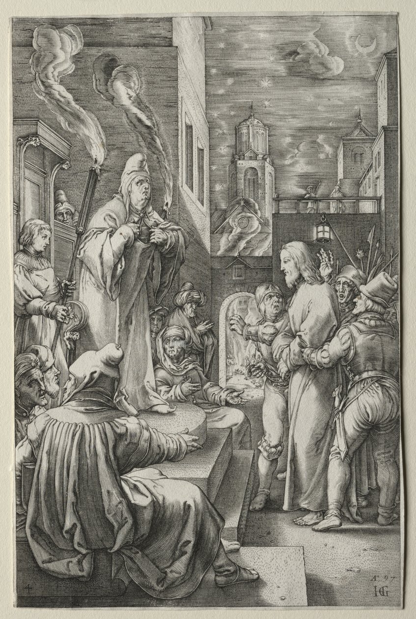 Męka: Chrystus przed Kajfaszem autorstwa Hendrick Goltzius