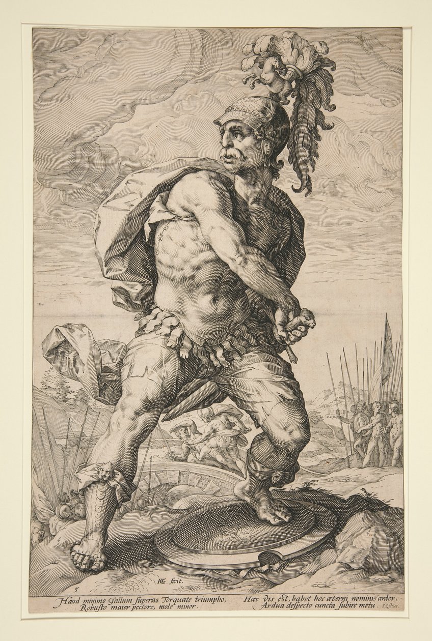 Bohaterowie rzymscy: Titus Manlius Torquatus autorstwa Hendrick Goltzius