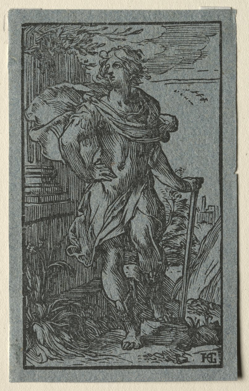 Młody mężczyzna stojący z laską autorstwa Hendrick Goltzius