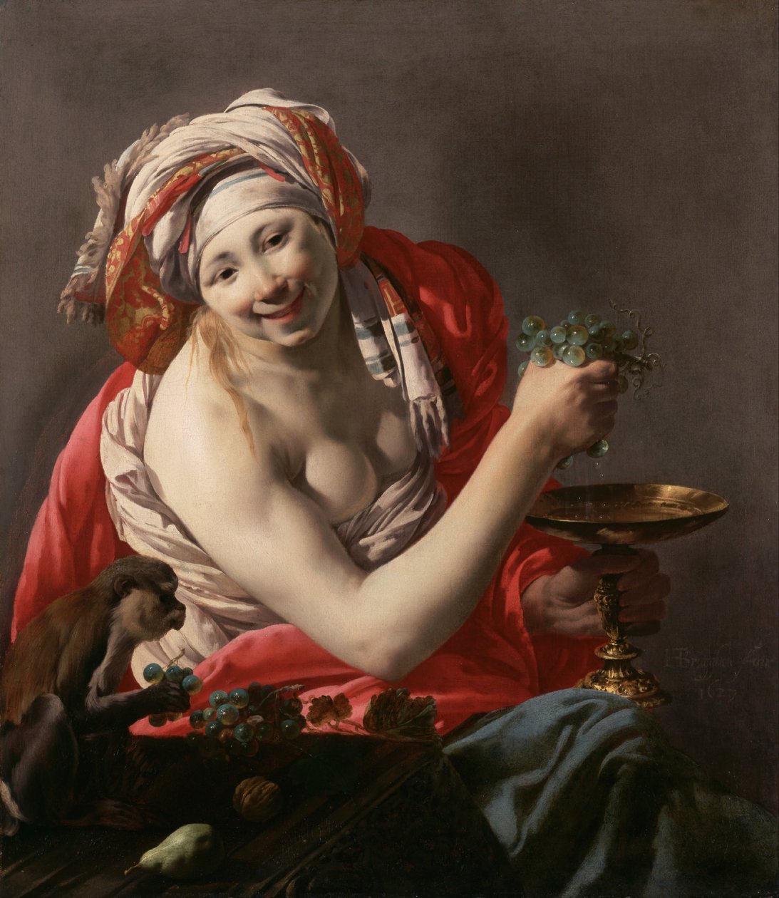 Bachantka z małpą, 1627 autorstwa Hendrick Jansz Terbrugghen
