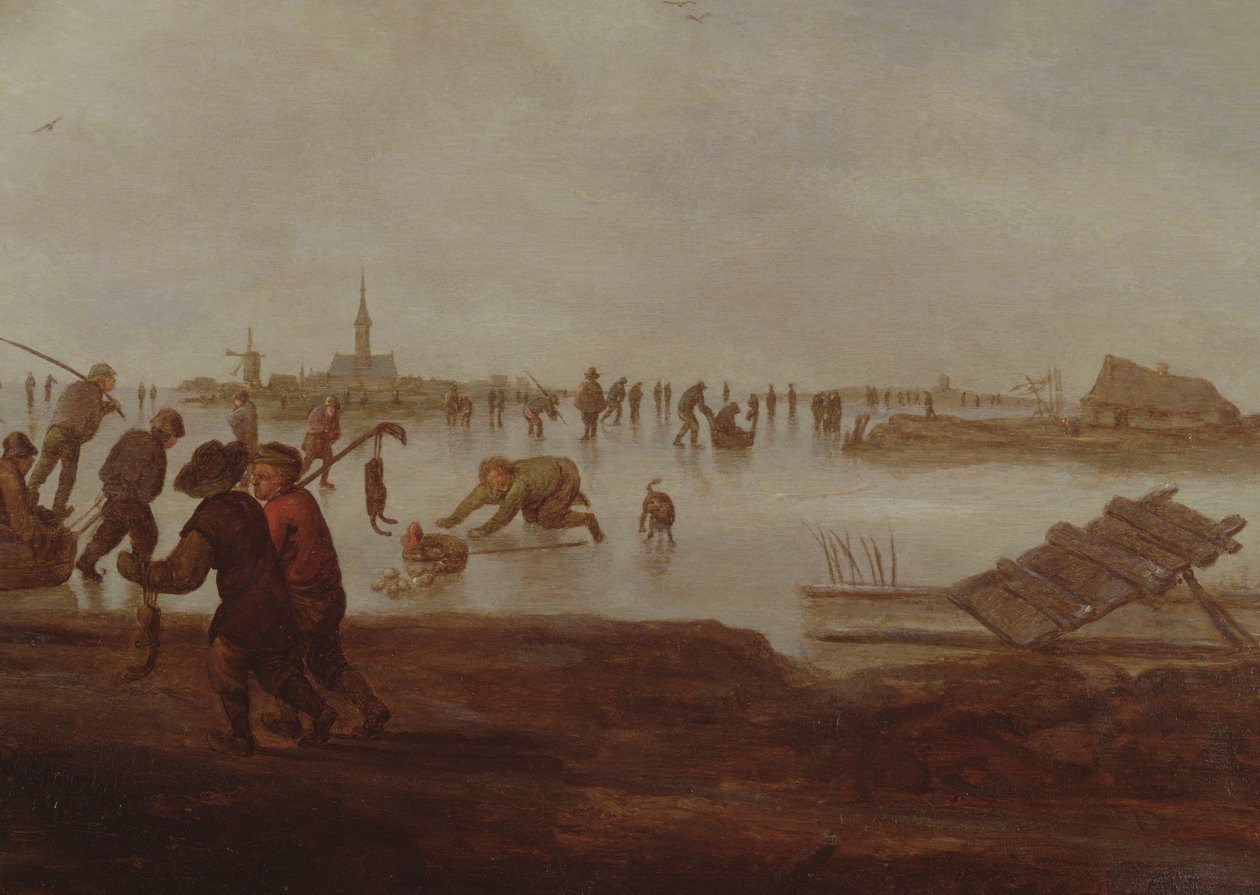 Łyżwiarstwo figurowe na Frozen Waterway, XVII wiek autorstwa Hendrick Avercamp