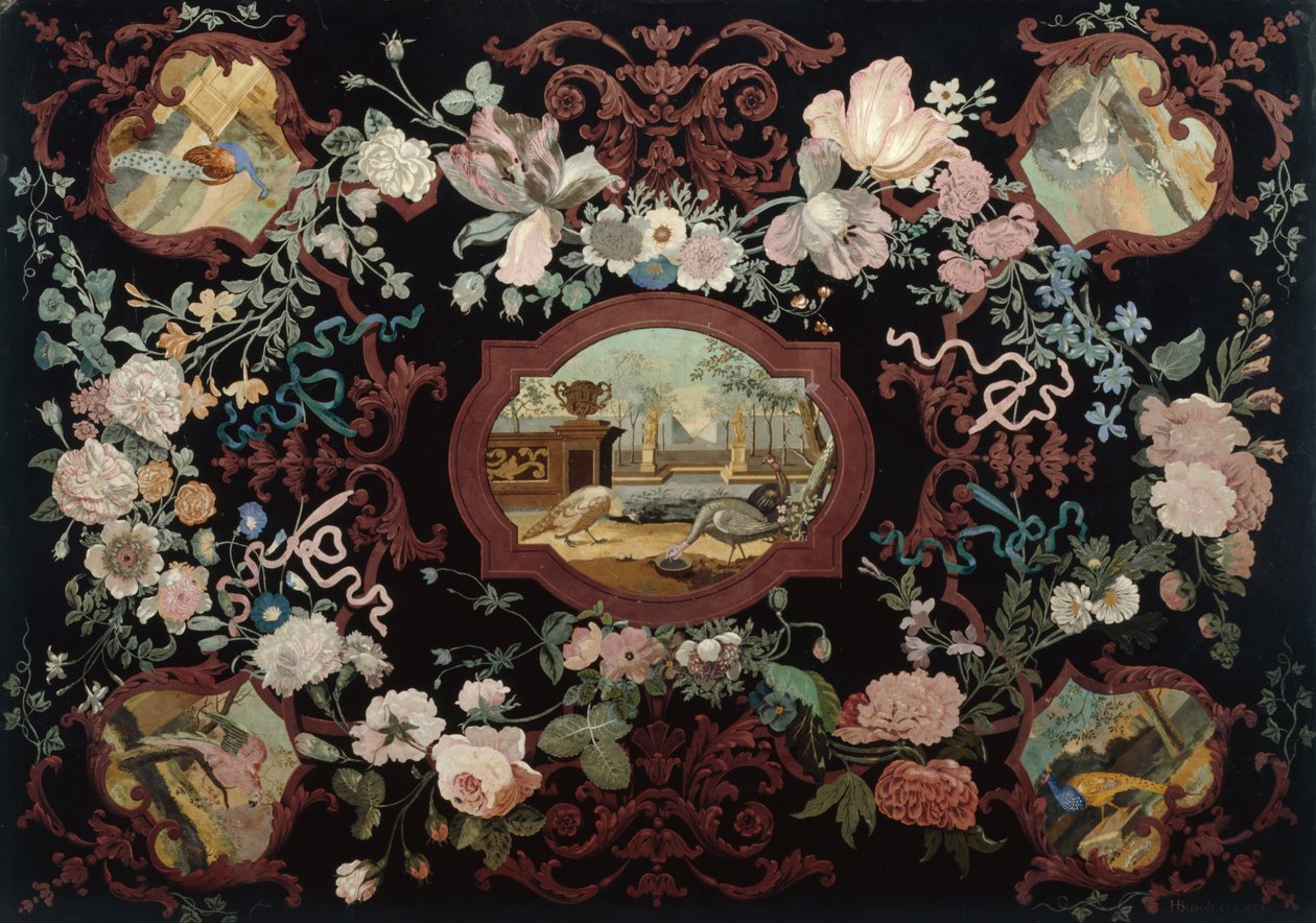 Blat stołu Scagolia, 1715 (drewno malowane) autorstwa Hendrik Busch