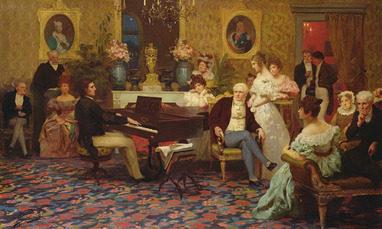 Chopin grający na fortepianie w Salonie Księcia Radziwiłła, 1887 autorstwa Henryk Siemiradzki