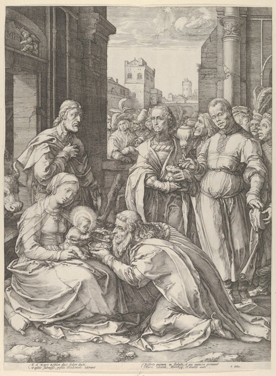 Adoracja Trzech Króli, n.d., n.d. autorstwa Hendrik Goltzius