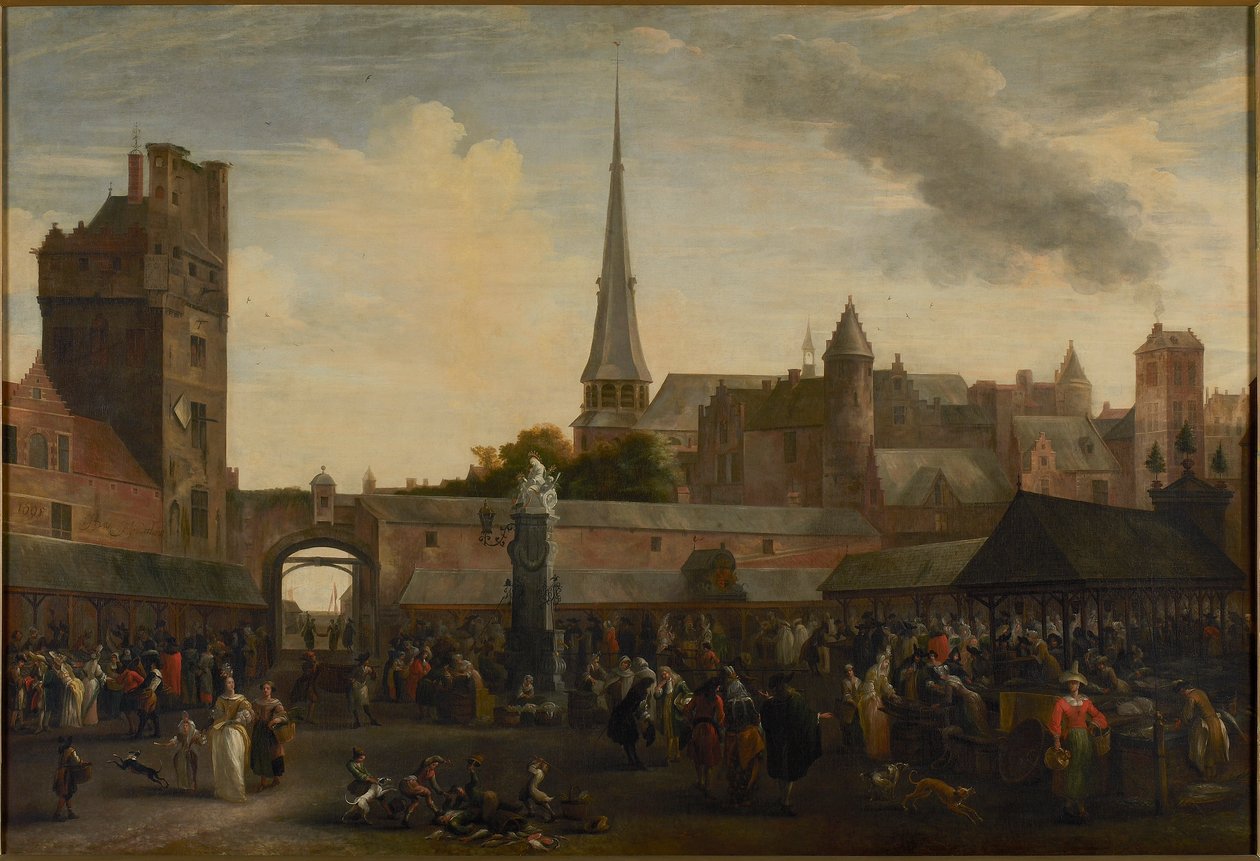 Targ Rybny w Antwerpii, 1695. autorstwa Hendrik van Minderhout