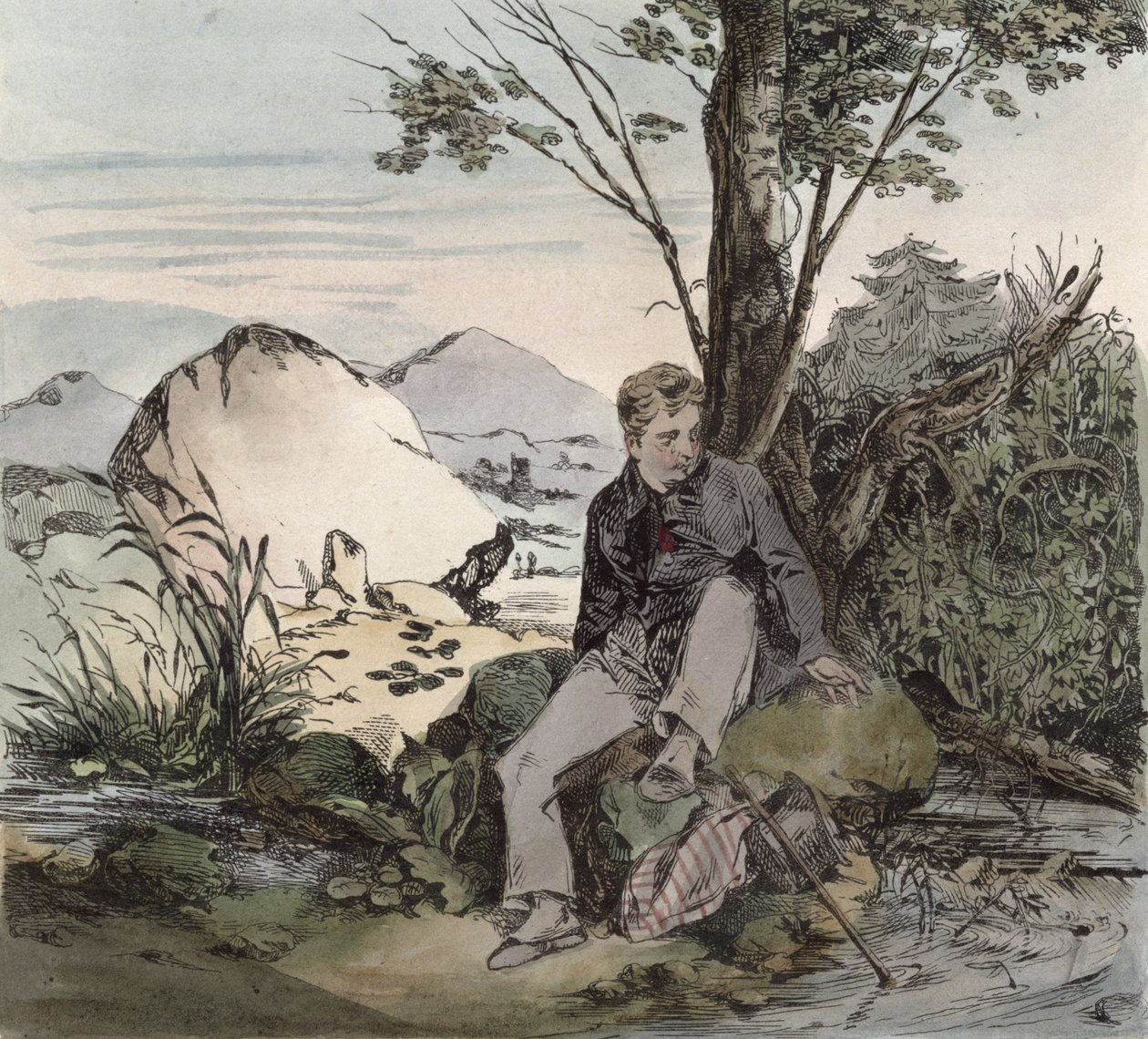 Wygnaniec, ilustracja do wiersza Pierre Jean de Beranger (1780-c.1857), rytowana przez Bernarda autorstwa Henri Bonaventure Monnier