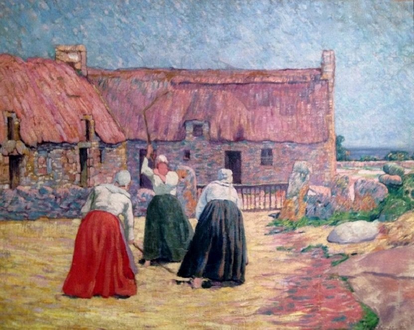 Scena de threshing lub francuski: Gospodarstwo w Benarven autorstwa Henri Delavallee