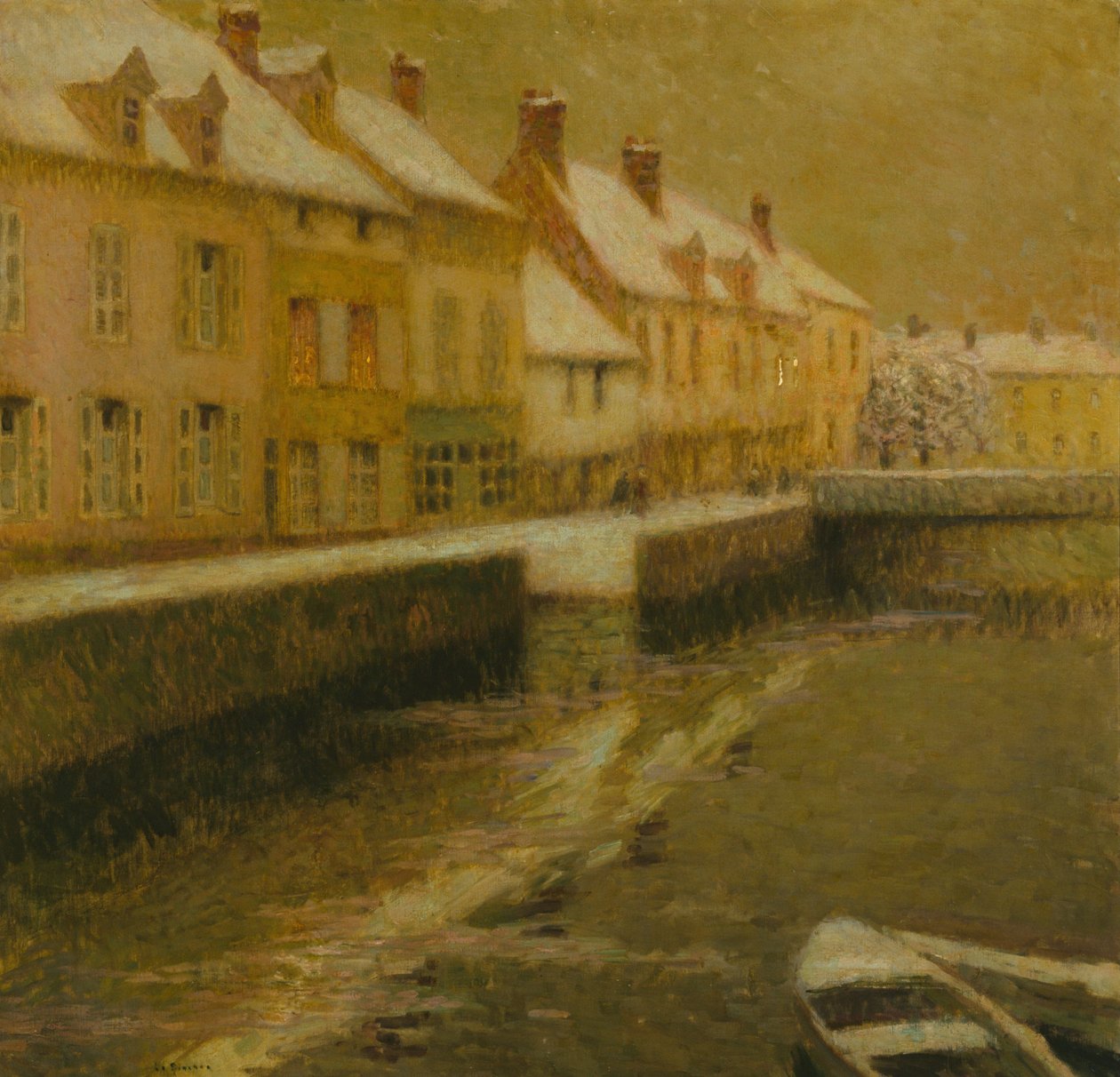 Kanał w Brugii, zima autorstwa Henri Eugene Augustin Le Sidaner