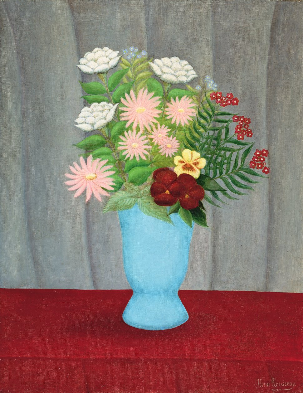 Martwa natura z kwiatami w niebieskim wazonie autorstwa Henri Rousseau